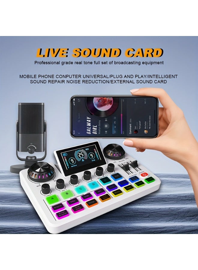 ميكسر صوت، كرت صوت للبث المباشر مع مؤثرات DJ، مغير صوت، تقليل الضوضاء، كتم بنقرة واحدة | لوحة صوت RGB، معدات تسجيل موسيقى، للبودكاست والألعاب – أبيض - Image 2